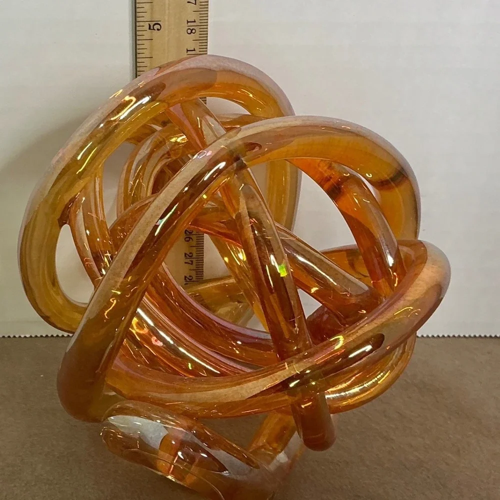 Modern Amber Art Glass‎ Knot Orb Sculpture Smooth Minimalist Decor 7